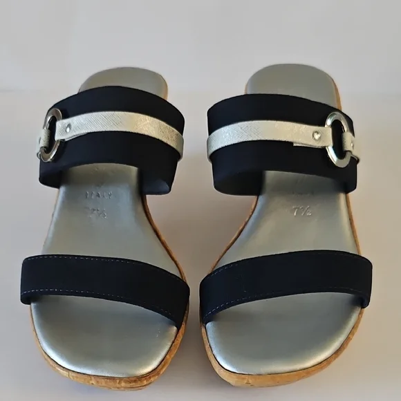 Italian Shoemakers Black and Silver Sandals with Minimalist Design - Picture 1 of 8